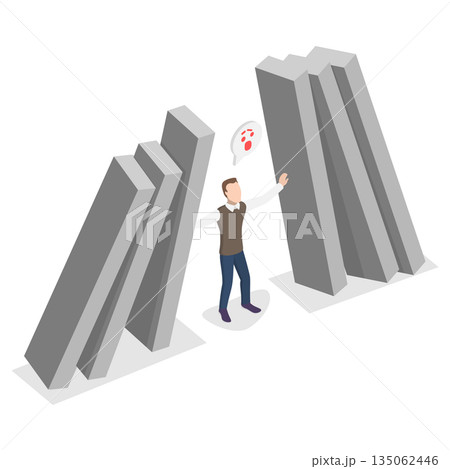 3D Isometric Flat Illustration of Person Under Pressure, Stressed Businessman 3D Isometric Flat Illustration of Person Under Pressure, Stressed Businessman 135062446