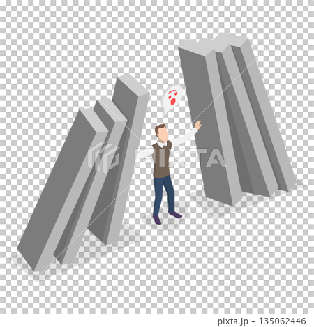 3D Isometric Flat Illustration of Person Under Pressure, Stressed Businessman 3D Isometric Flat Illustration of Person Under Pressure, Stressed Businessman 135062446