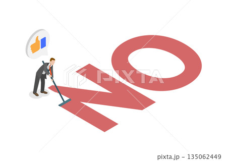 3D Isometric Flat  Illustration of Positive Thinking, Optimistic Outlook And Firm Negotiation Stance 135062449