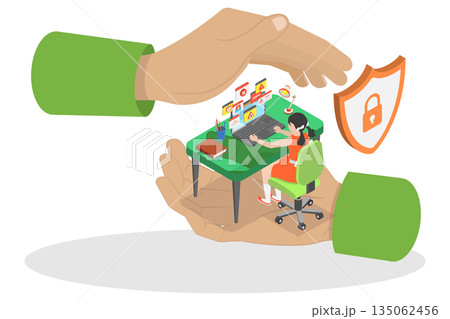 3D Isometric Flat Illustration of Child Internet Safety, Control Children Internet Usage To Ensure Safety And Supervision 3D Isometric Flat Illustration of Child Internet Safety, Control Children Internet Usage To Ensure Safety And Supervision 135062456