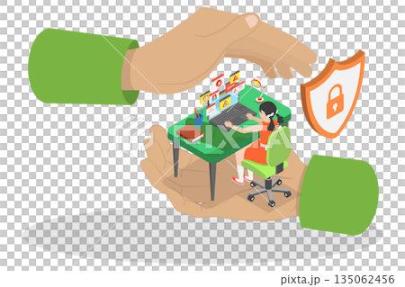 3D Isometric Flat Illustration of Child Internet Safety, Control Children Internet Usage To Ensure Safety And Supervision 3D Isometric Flat Illustration of Child Internet Safety, Control Children Internet Usage To Ensure Safety And Supervision 135062456