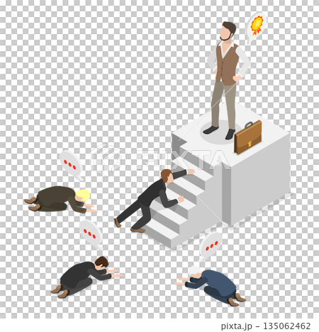 3D Isometric Flat  Illustration of Authoritarian Leader, Men Worshiping Charismatic Figure In Business Concept 135062462