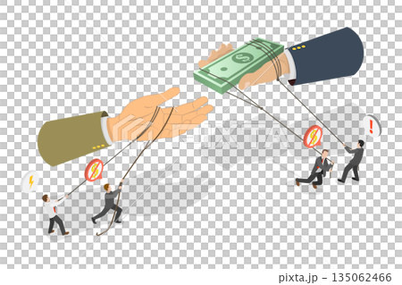 3D Isometric Flat  Illustration of Corruption And Bribery, Businessman Hands Engaged In Corrupt Activities Of Giving And Accepting Money Bribes 135062466