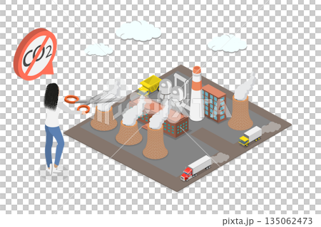 3D Isometric Flat Illustration of CO2 Reduction, Businesswoman Reduces Air Pollution, And Ecological Issues With Scissors 3D Isometric Flat Illustration of CO2 Reduction, Businesswoman Reduces Air Pollution, And Ecological Issues With Scissors 135062473