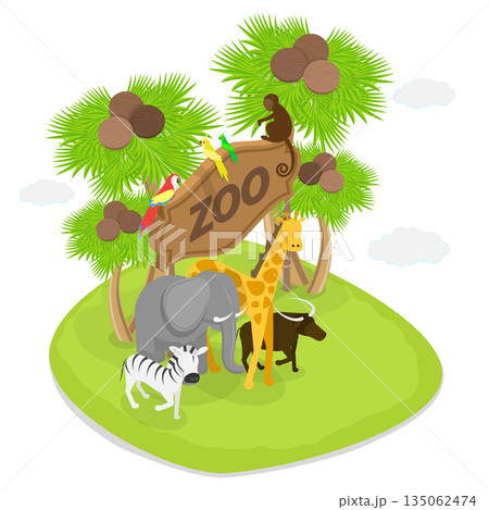 3D Isometric Flat Illustration of Zoo, Cartoon Style Banner With Forest Background 3D Isometric Flat Illustration of Zoo, Cartoon Style Banner With Forest Background 135062474