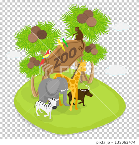 3D Isometric Flat Illustration of Zoo, Cartoon Style Banner With Forest Background 3D Isometric Flat Illustration of Zoo, Cartoon Style Banner With Forest Background 135062474