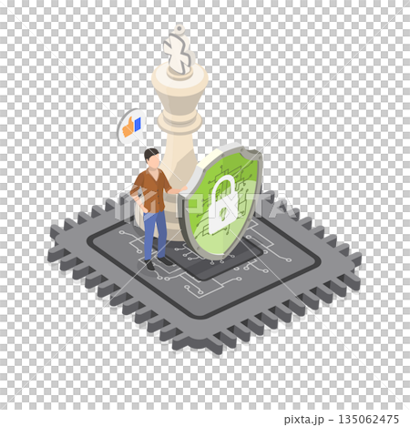 3D Isometric Flat Illustration of Cyber Security, Man Leading Cybersecurity Strategy With Chess Figure Piece 3D Isometric Flat Illustration of Cyber Security, Man Leading Cybersecurity Strategy With Chess Figure Piece 135062475