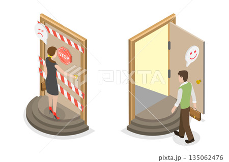 3D Isometric Flat Illustration of Gender Inequality, Bias And Societal Disparity, Sex Discrimination And Social Inequality 3D Isometric Flat Illustration of Gender Inequality, Bias And Societal Disparity, Sex Discrimination And Social Inequality 135062476
