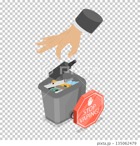 3D Isometric Flat Illustration of Stop Vaping, Overcoming Addiction To E-Cigarettes 3D Isometric Flat Illustration of Stop Vaping, Overcoming Addiction To E-Cigarettes 135062479