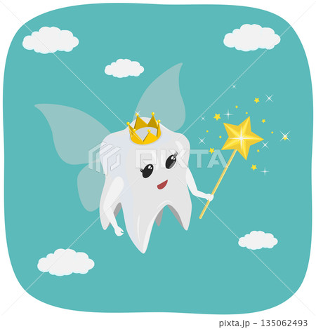 3D Isometric Flat  Illustration of Fairy Tooth Day, Event With Little Fairy-like Tooth 135062493