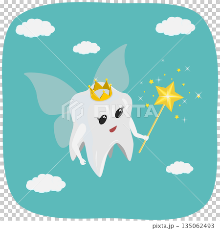 3D Isometric Flat  Illustration of Fairy Tooth Day, Event With Little Fairy-like Tooth 135062493