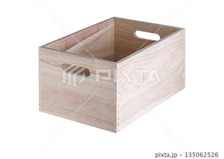 Empty Wooden Storage Box with Handles for Organization 135062526