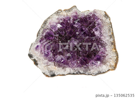 Amethyst Crystal Druse  macro mineral on white background 135062535