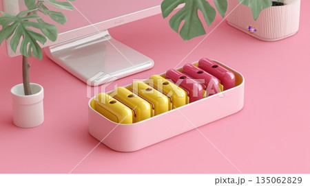 マグネット式ケーブル整理具のミニマル3D表現 135062829