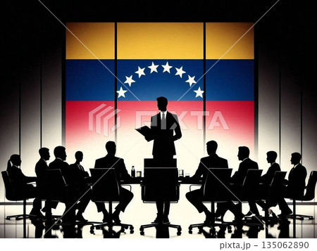 ベネズエラ国旗を背負う会議・政治経済の緊迫感 Venezuela ベネズエラ国旗を背負う会議・政治経済の緊迫感 Venezuela 135062890