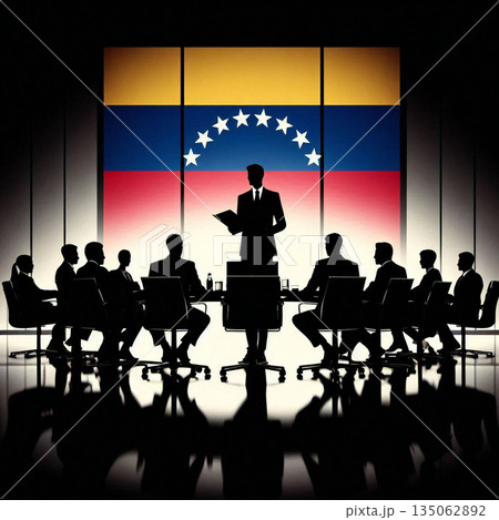 ベネズエラ国旗を背負う会議・政治経済の緊迫感　Venezuela 135062892