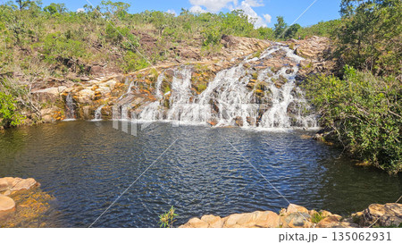beautiful cascade in Serra da Canastra area, around Delfinopolis town in Minas Gerais, Brazil 135062931