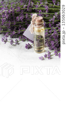 Lavender flowers and oil in the bottle Lavender flowers and oil in the bottle 135063029