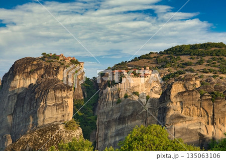 Monastery of Varlaam and Megalo Meteoro at sunrise 135063106