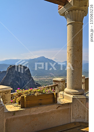 Monastery of Varlaam on a sunny day with view on the landscape Monastery of Varlaam on a sunny day with view on the landscape 135063216