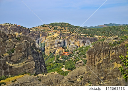 Monastery of Varlaam, Holy Monastery of Saint Nicholas, and Megalo Meteoro at sunrise 135063218