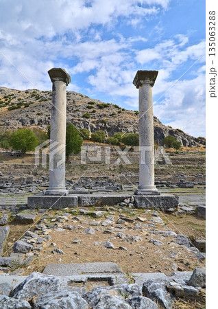Two columns at the archaeological site of Philippi 135063288