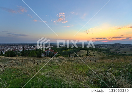 Kilkis skyline from St. George Hill at sunset 135063380