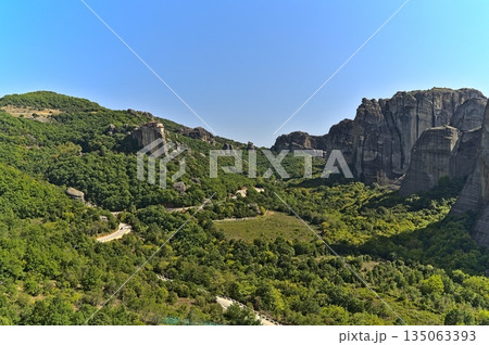 View on Meteora monasteries on a summer day 135063393