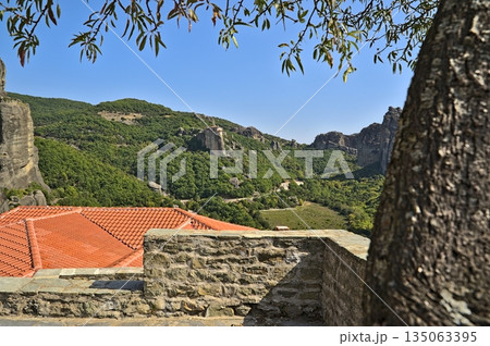 View on Meteora monasteries on a summer day 135063395