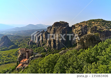 Monastery of Varlaam, Holy Monastery of Saint Nicholas, Monastery of Rousanou and Megalo Meteoro on a sunny day 135063406