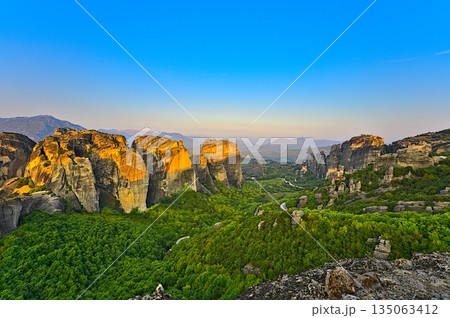 Monastery of Varlaam, Saint Nicholas, Rousanou and Megalo Meteoro at sunrise 135063412