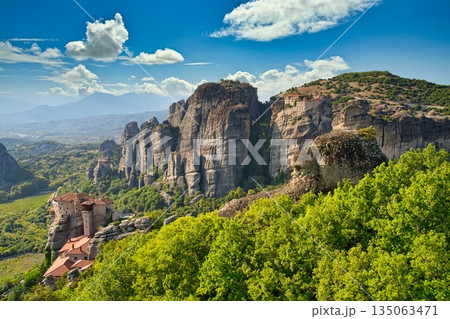 Monastery of Varlaam, Saint Nicholas, Rousanou and Megalo Meteoro on a sunny day 135063471