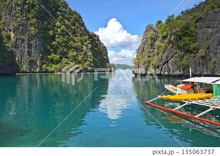 Coron Island Lagoon wita h tourist boat at the pier 135063737