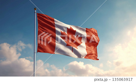 青空に揺れるカナダの国旗 135063917