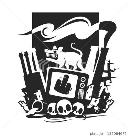 Propaganda by TV and Loudspeaker Illustration 135064675