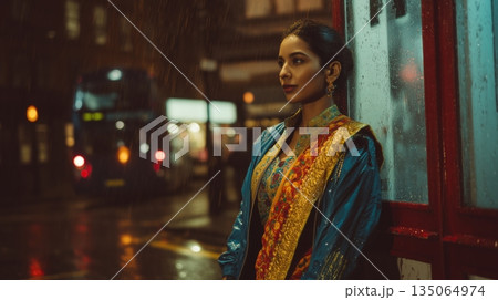 サリーと現代服を融合した都会的な女性像 サリーと現代服を融合した都会的な女性像 135064974