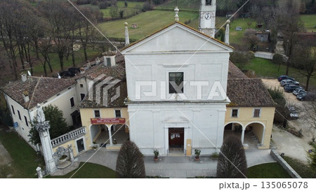 Aerial view of the historic Santa Maria Assunta Church, known as La Rotonda, in Rezzato, Italy. Ancient Romanesque architecture in the Valverde valley, Brescia province Aerial view of the historic Santa Maria Assunta Church, known as La Rotonda, in Rezzato, Italy. Ancient Romanesque architecture in the Valverde valley, Brescia province 135065078