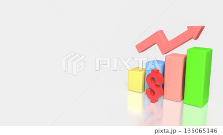 Business Revenue Growth Concept with Dollar Symbol Bar Chart and Rising Arrow 3d render. 135065146