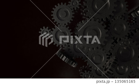 Dark Industrial Metal Gears Concept for Engineering Technology and Mechanical Systems 3d render. 135065165