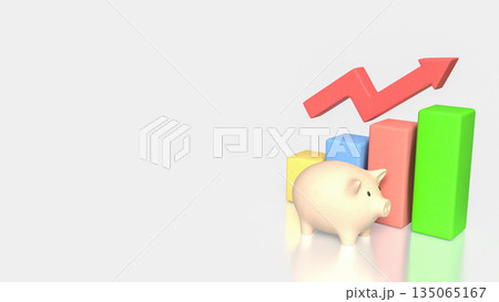 Savings and Financial Growth Concept with Piggy Bank Bar Chart and Rising Arrow 3d render. 135065167