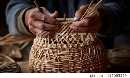 籐を編み込む手仕事の温かみが伝わる3D描写 135065359