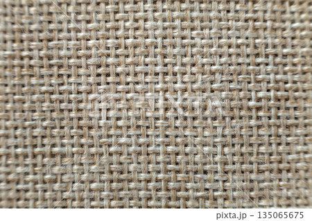 Gray beige linen canvas surface background. Sackcloth design, ecological cotton textile, fashionable woven flex burlap. 135065675