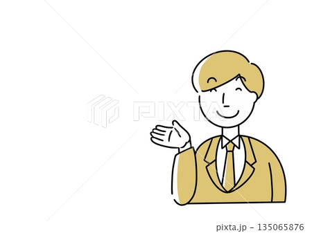 笑顔で案内をするビジネスマンのイラスト(イエロー) 笑顔で案内をするビジネスマンのイラスト(イエロー) 135065876