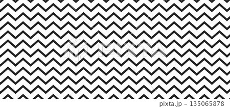 Horizontal zigzag lines background. Black and white zig zag pattern. Parallel jagged stripes texture. Minimalistic graphic print. Vector illustration 135065878