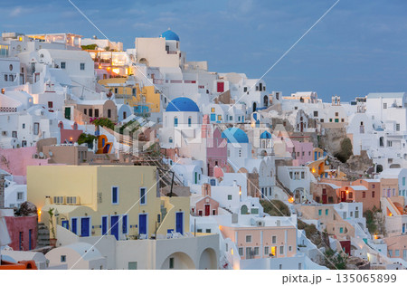 Blue Domed Churches in Oia, Santorini, Greece 135065899