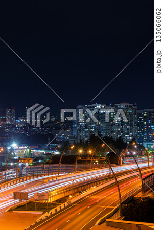 Urban Traffic Light Trails at Night. Sochi City Road. Urban Traffic Light Trails at Night. Sochi City Road. 135066062