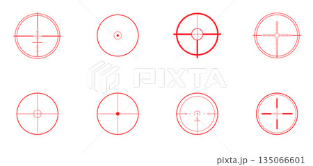 Minimal red crosshair set on white background Minimal red crosshair set on white background 135066601