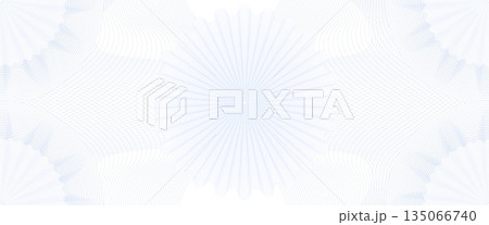 Blue guilloche checkbook and cheque security watermark pattern. Guilloche texture background of voucher and money banknote with fine wavy lines and circular grid 135066740