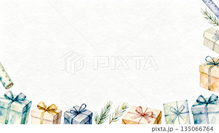水彩画ギフトボックスのフレーム背景素材 贈り物 お祝い 135066764