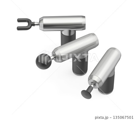 Three massage guns with different massage heads 135067501